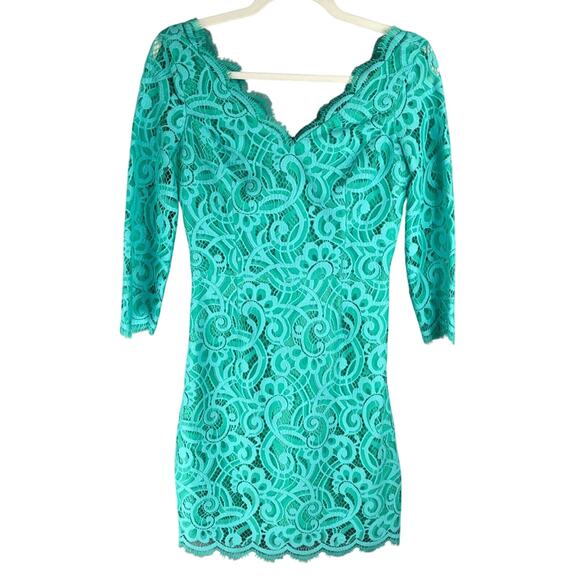Lilly Pulitzer Dress Womens 0 Turquoise Lace Helene Lagoon Scalloped Trim Sheath - Picture 1 of 16